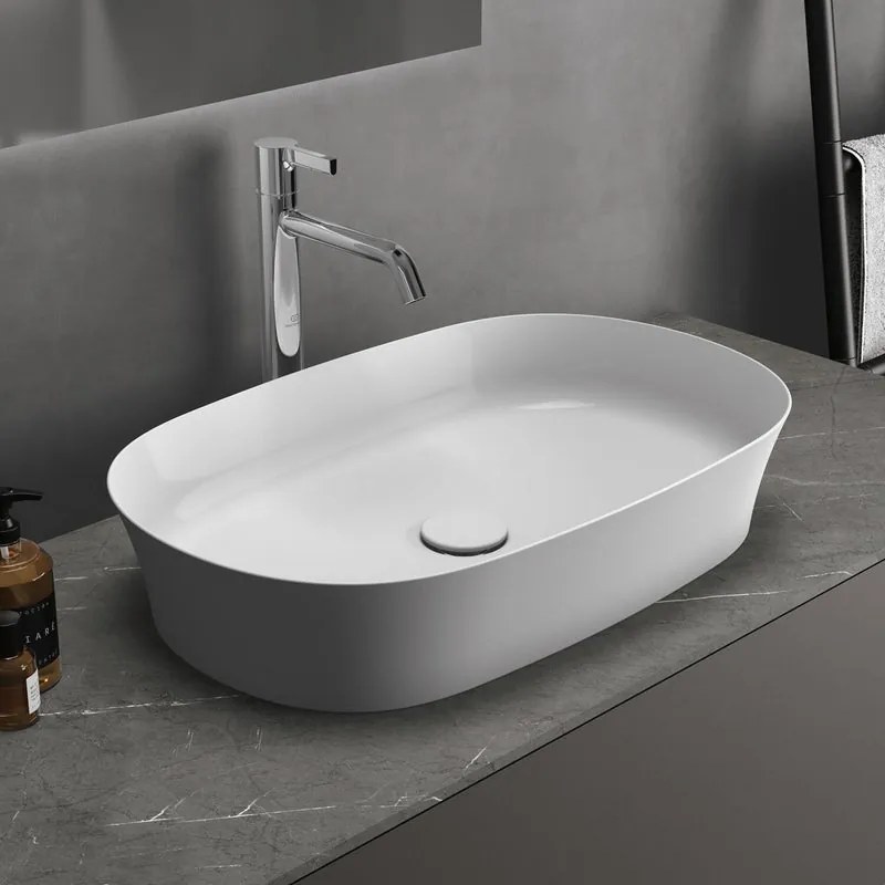 Lavabo da appoggio ovale in ceramica L 60 x H 12 x P 38 cm bianco