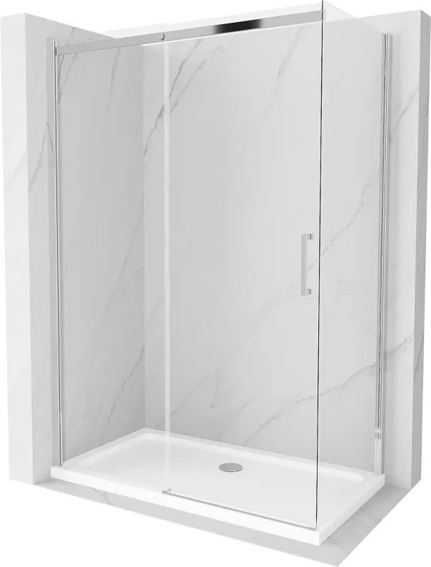 Mexen Omega cabina doccia scorrevole 140 x 70 cm, trasparente, cromo + piatto doccia Flat - 825-140-070-01-00-4010