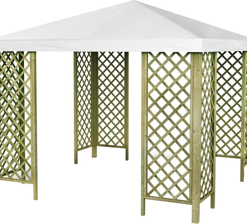 Gazebo in legno massello naturale copertura bianca 300x300 cm - Fox