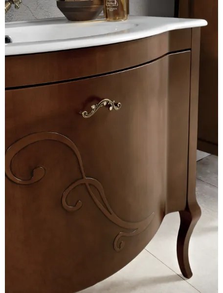 Mobile bagno classico MARTINA 90 cm - Noce - Cassettone - Lavabo e specchio