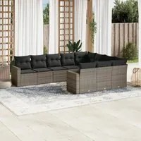 Set Divano da Giardino 10 pz con Cuscini Grigio in Polyrattan 3251827