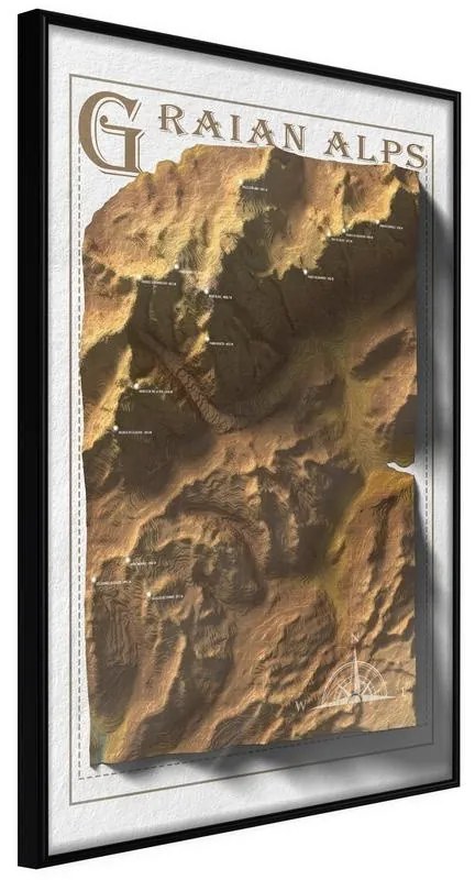 Poster  Raised Relief Map: Graian Alps  Cornice Quadri Cornice nera, Larghezza x Altezza Home decor 20x30