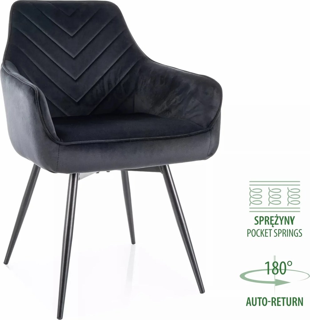 Sedia Servio Velvet nera con auto-return – 55x45x88 cm