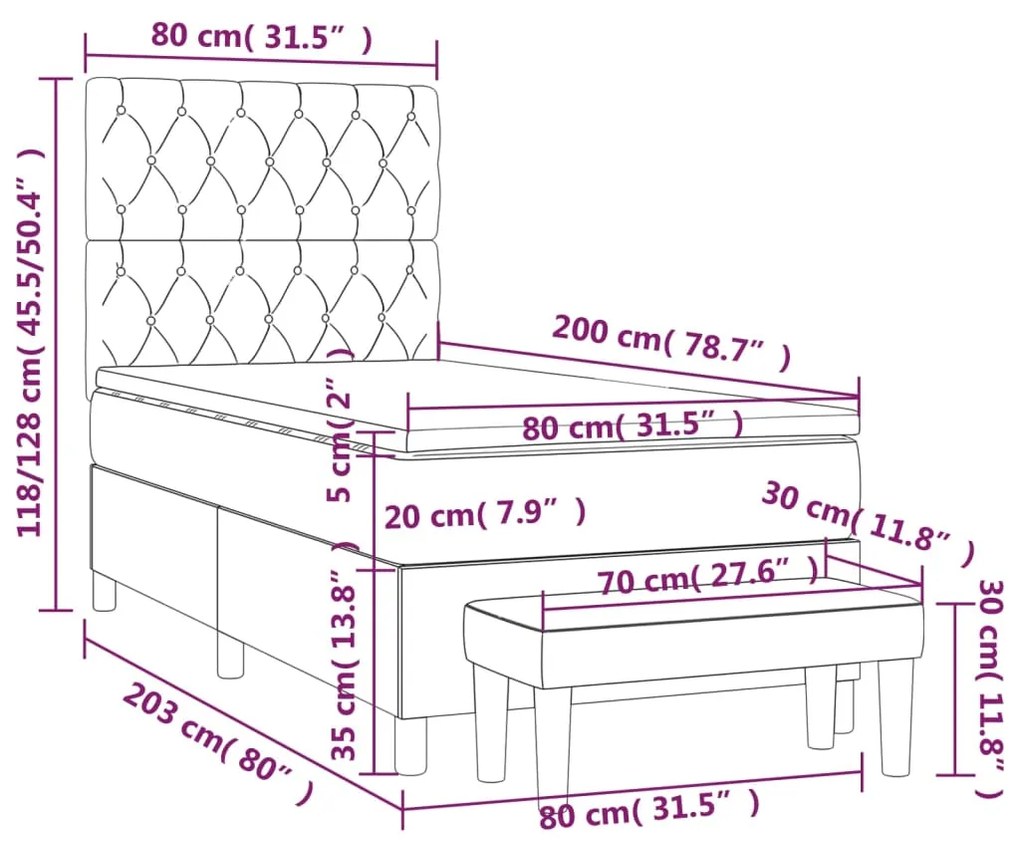 Giroletto a Molle con Materasso Grigio Scuro 80x200 cm Velluto