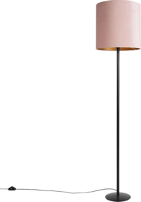Lampada da terra nera con paralume in velluto rosa con oro 40 cm - Simplo