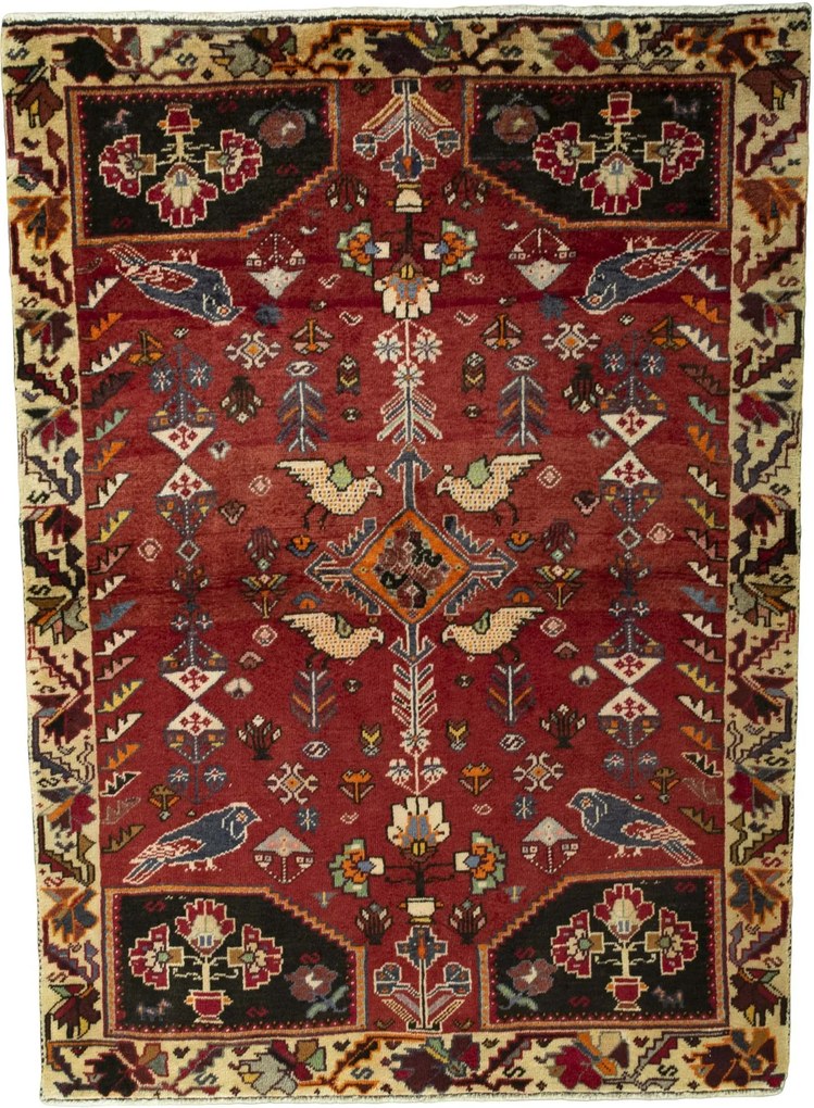 Shiraz Tappeto 120x160 Rosso (Iran) Annodato A Mano