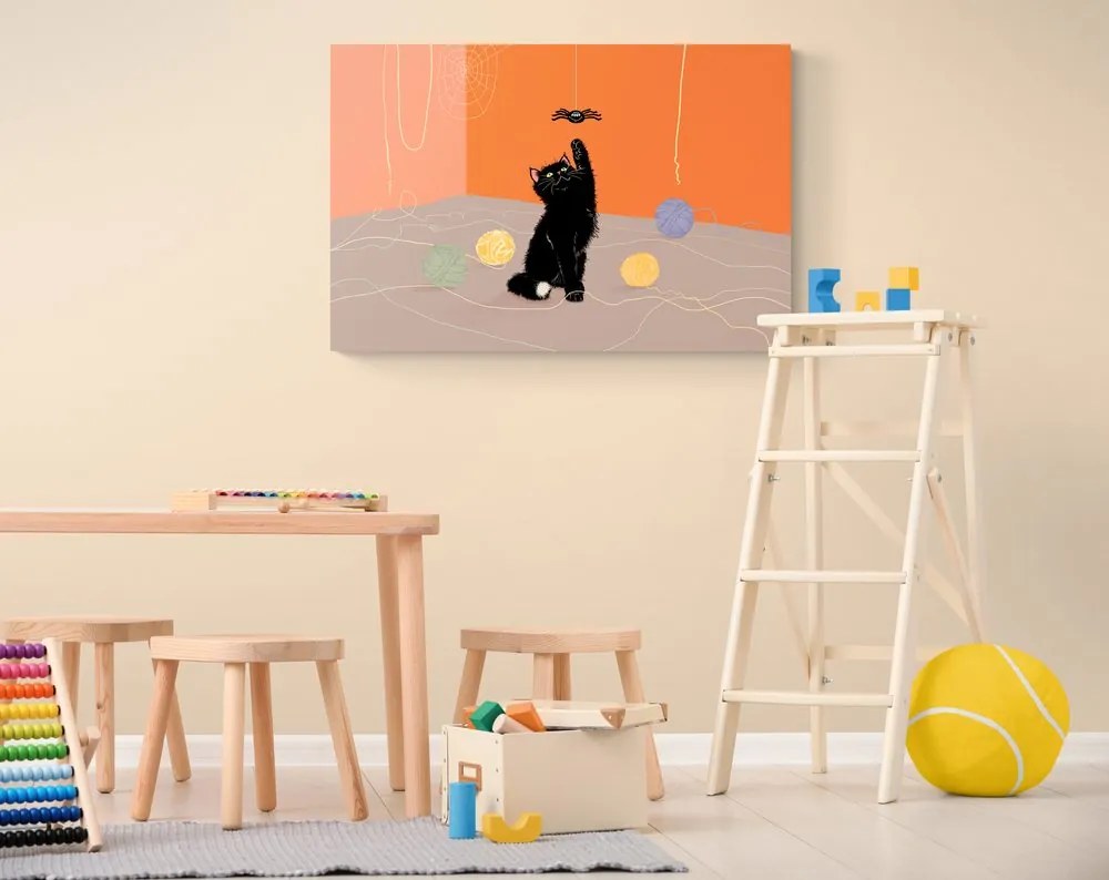 Quadro su tela – Gatto giocoso con gomitoli