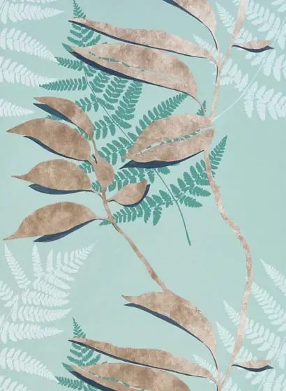 Osborne & Little Carta da parati Feuille D Or - Aqua/ Copper