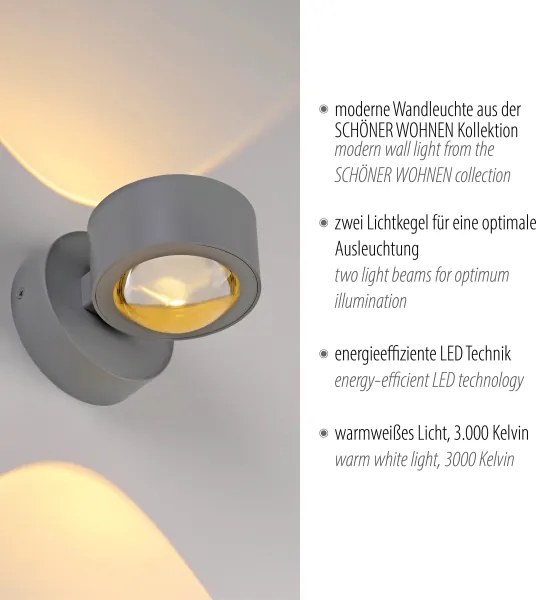 Schöner Wohnen 19331-21 - Lampada da parete LED CHIA 2xLED/2W/230V antracite