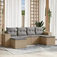 Set Divano da Giardino 6 pz con Cuscini Beige in Polyrattan 3255256