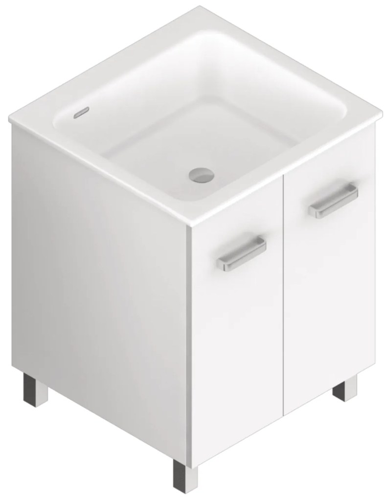 Lavatoio a Terra 60x60 Due Ante Vasca Xilon "Nanco" Bianco Opaco/Bianco Lucido