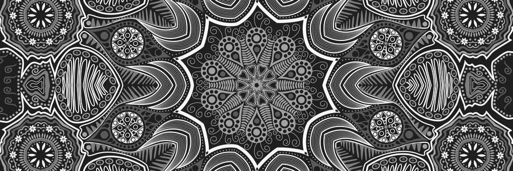 Quadro su tela – Mandala indiana con motivo floreale in bianco e nero