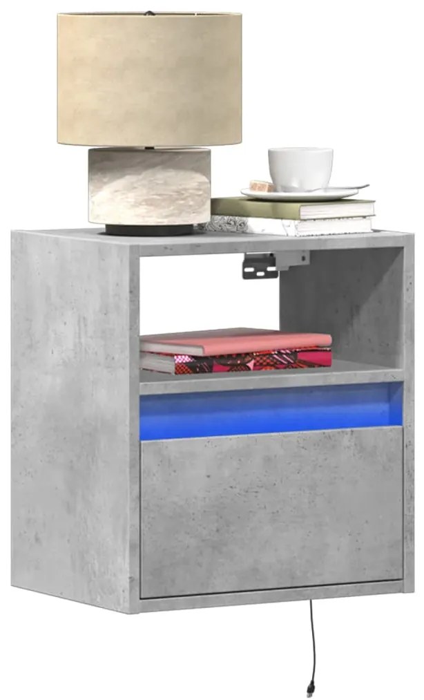 Comodini A Parete Con Luci Led 2 Pz Grigio Cemento /