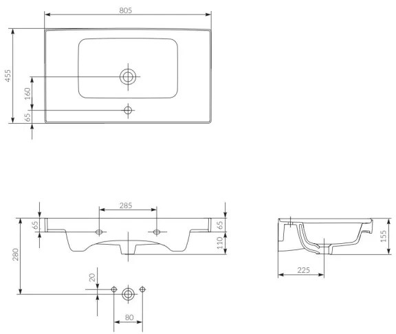 Cersanit K114-017 - Lavabo incasso CREA 44,5x80,5 cm ceramica bianco lucido