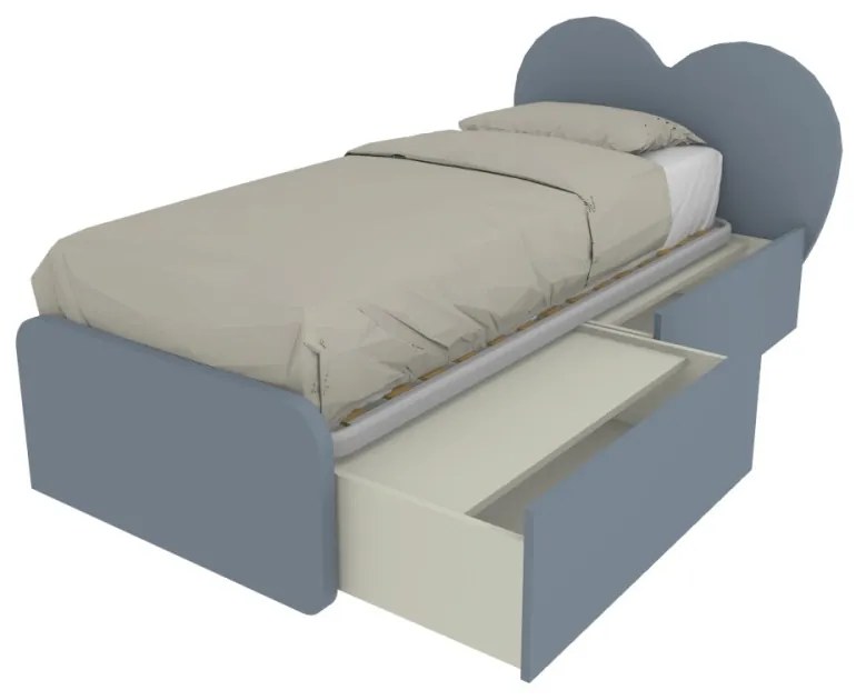 CUPIDOC - Letto cameretta a cuore singolo 80x190 con cassettoni estraibili e testata personalizzabile.Rete inclusa