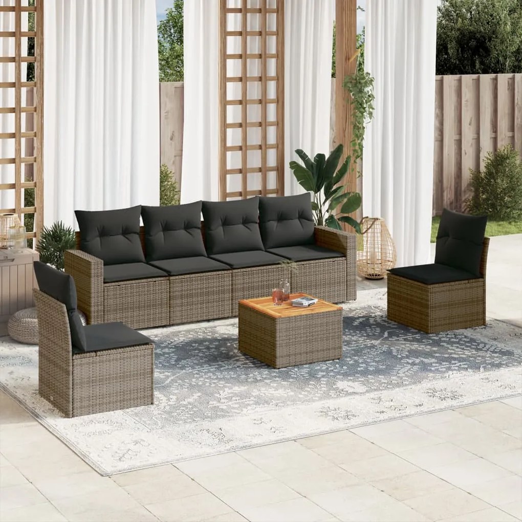 Set divani da giardino 7 pz con cuscini grigio in polyrattan