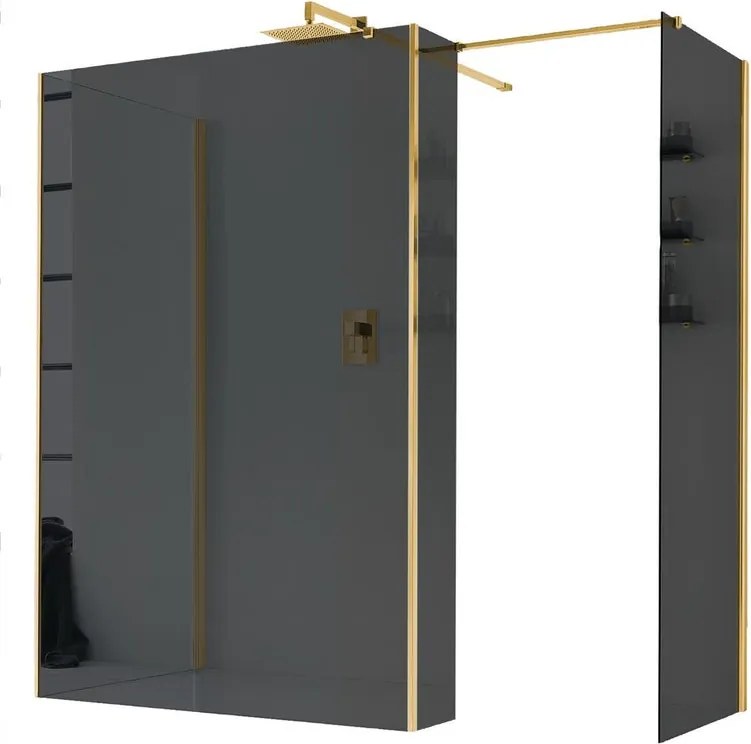 Box doccia walk-in Wens, vetro fumè 6 mm, 96-98 H 200 cm, profilo dorato