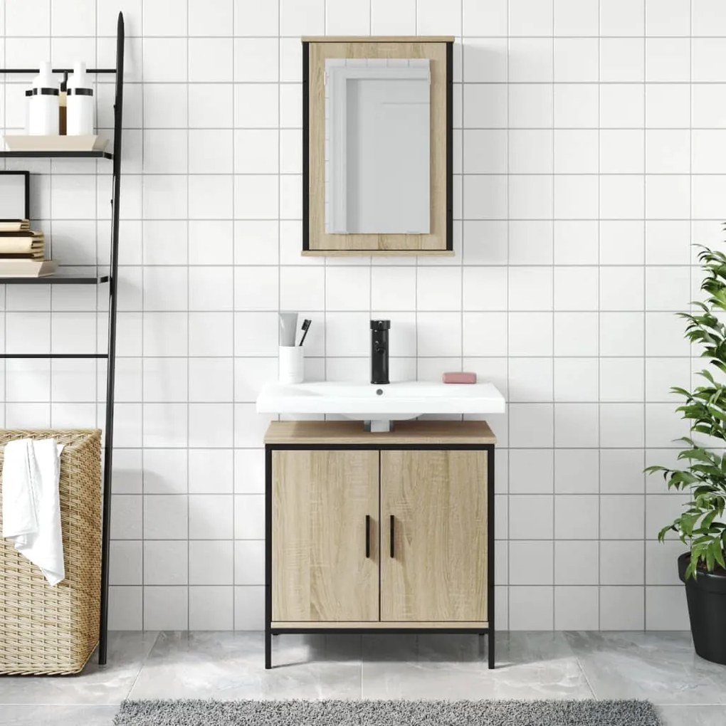 Set mobili da bagno 2 pz rovere sonoma in legno multistrato