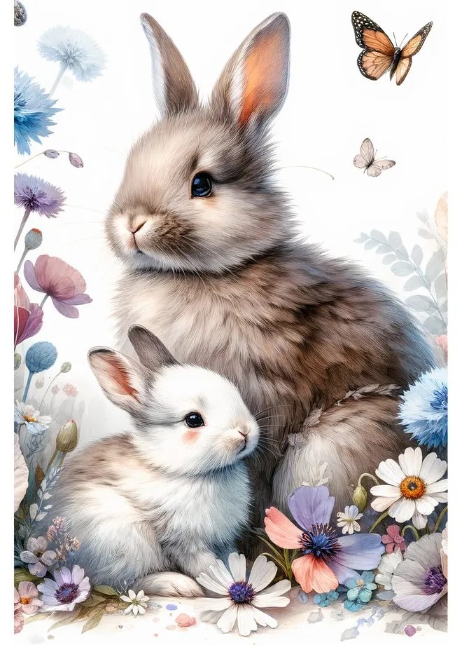 Quadro su tela – Dolci coniglietti tra i fiori