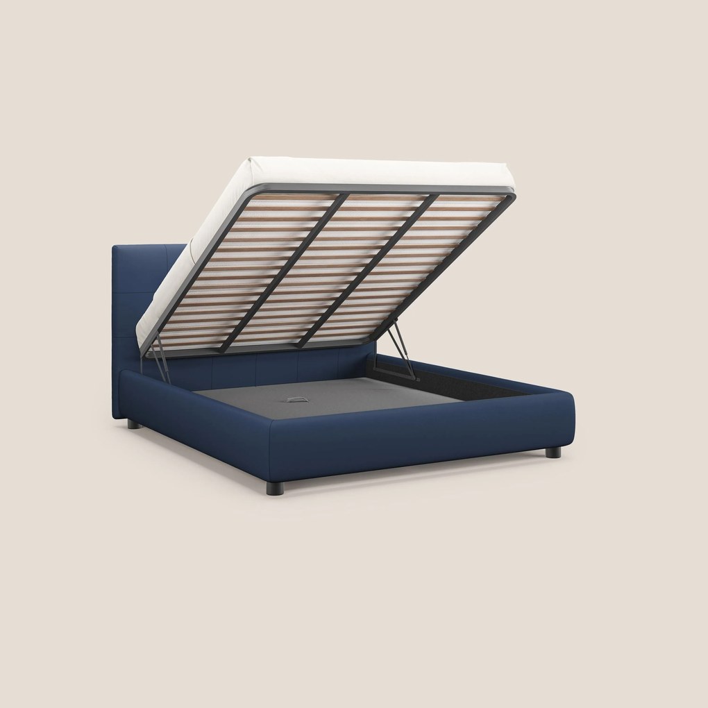 Minato letto imbottito contenitore con testata trapuntata in ecopelle impermeabile T04 blu