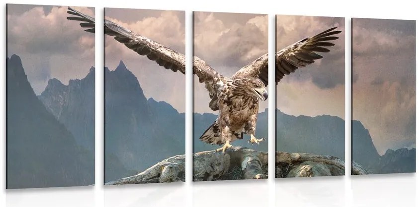 Quadri 5 pezzi – Aquila con ali spiegate sopra le montagne