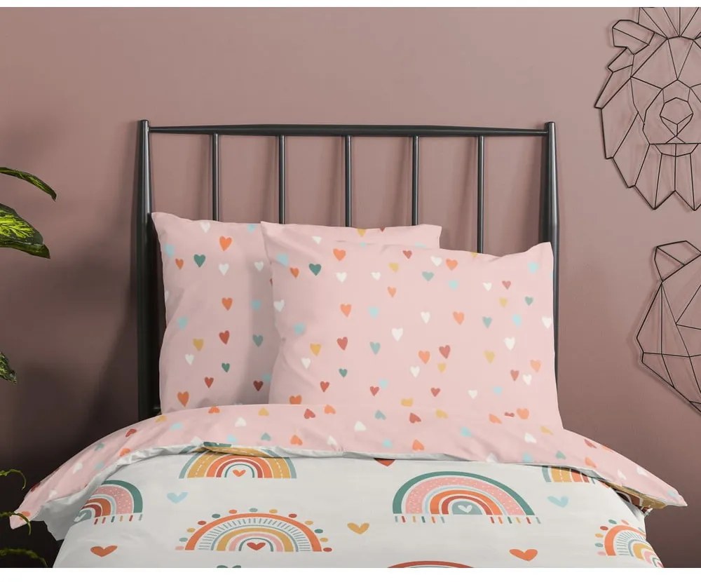 Set copripiumino e federa da bambini rosa/beige in cotone per letto singolo 140x200 cm Louie – Good Morning