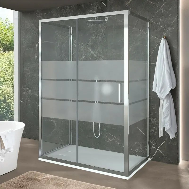 Box doccia 3 lati 70x160x70 cm con porta scorrevole in vetro serigrafato Ted