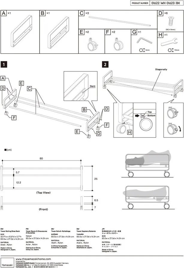 Scarpiera in metallo bianco 83,5x14,5x27,5 cm Tower - YAMAZAKI