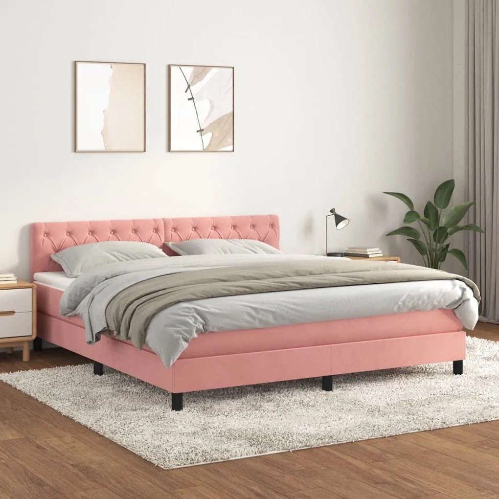 Giroletto A Molle Con Materasso Rosa 160x200 Cm İn Velluto /