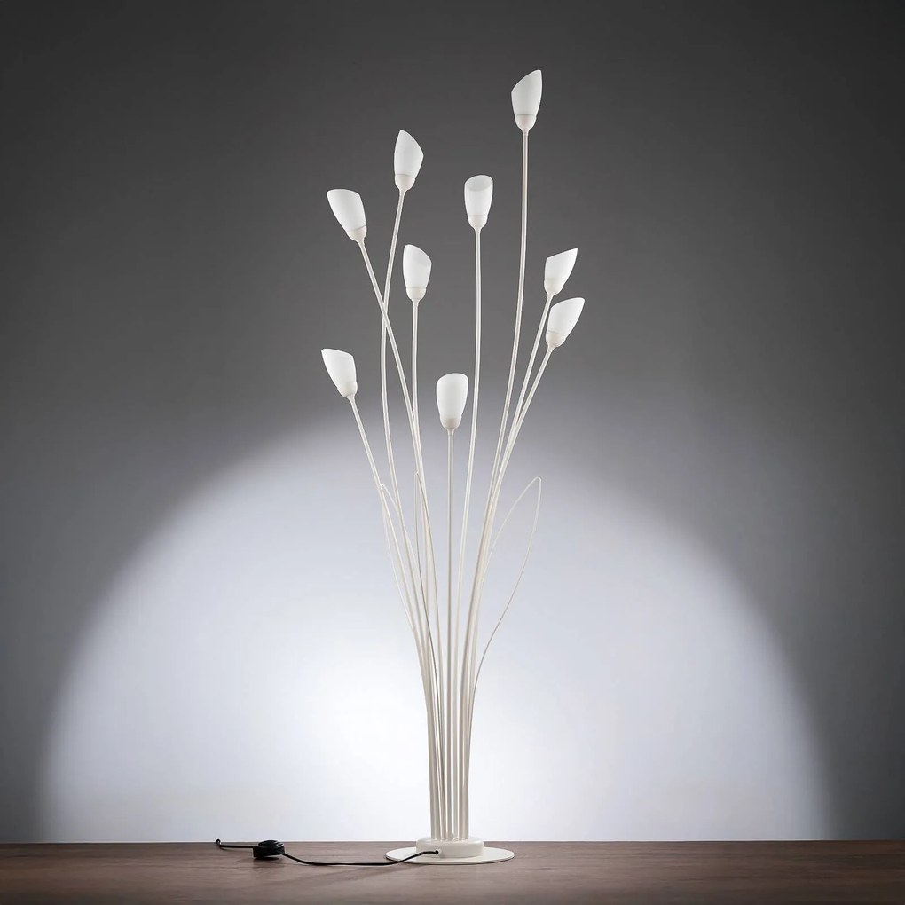 Jupiter Lampada a piantana Gloriosa, crema, vetro, a 9 luci