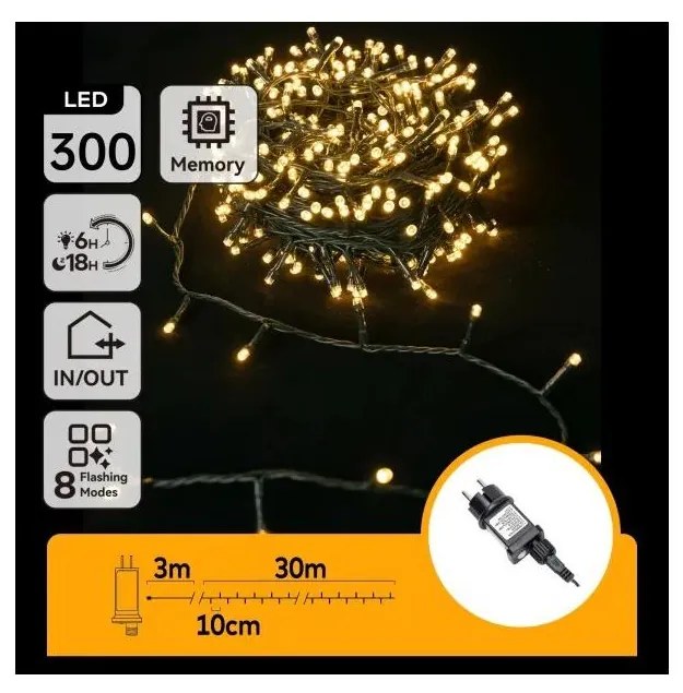 Aigostar - Catena luminosa natalizia LED da esterno 300 LED/8 funzioni 30 m IP44 bianco caldo