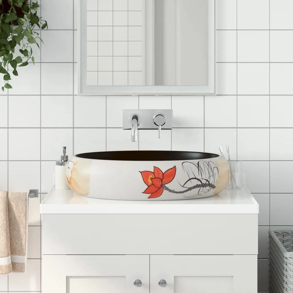 Lavabo Da Appoggio Multicolore Ovale 59x40x15 Cm Ceramica /