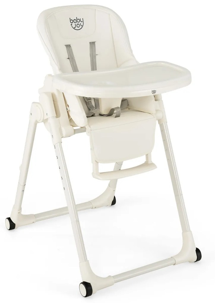 Costway Seggiolone 4 in 1 per bambini con 6 altezze, Seggiolone pieghevole con schienale regolabile in 5 posizioni Beige