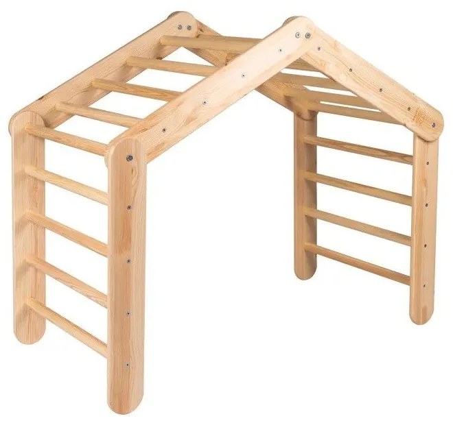 Pikler triangolo montessori rosa/di colore naturale in pino massiccio 112x61x94 cm Montessori – Meowbaby