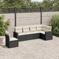 Set Divano da Giardino 6 pz con Cuscini Nero in Polyrattan 3219016