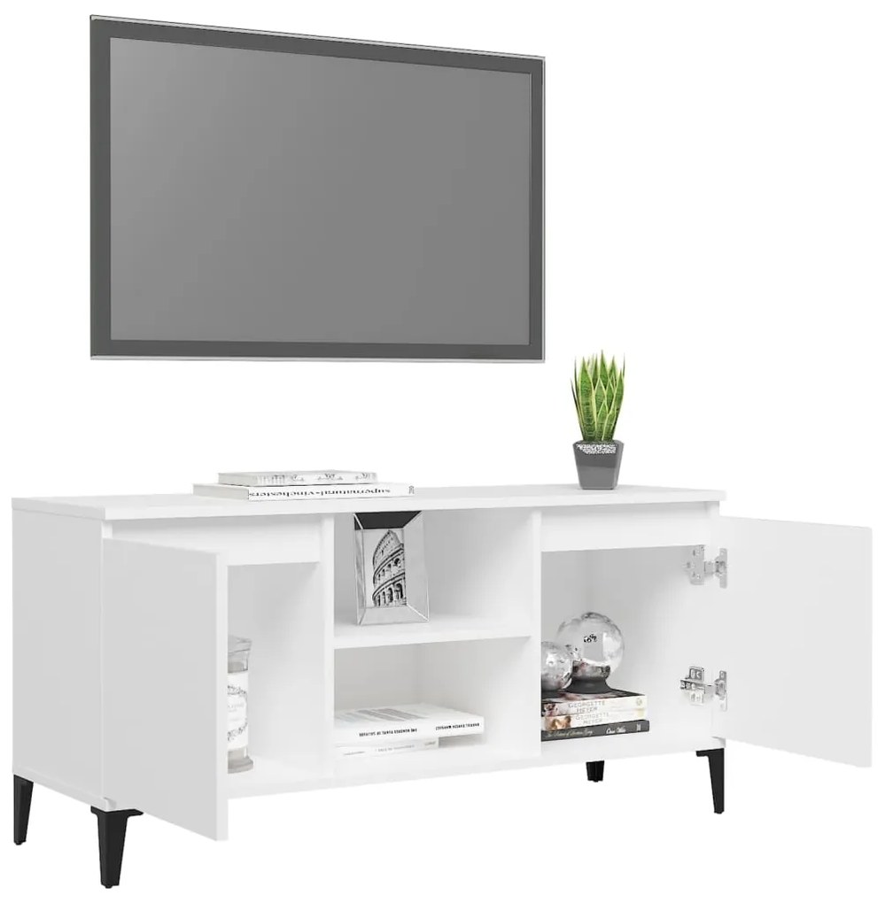 Mobile tv con gambe in metallo bianco 103,5x30x50 cm