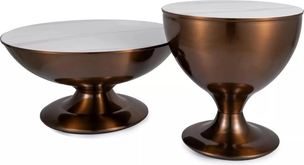 Set tavolini Salsa in ceramica effetto marmo – Ø75 cm