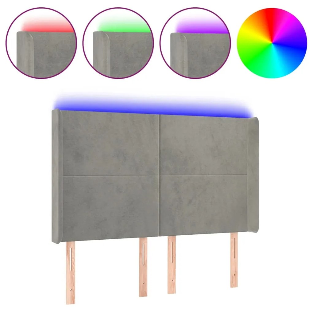 Testiera a led grigio chiaro 147x16x118/128 cm in velluto