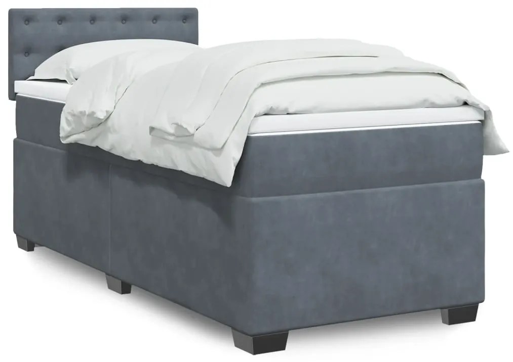Giroletto A Molle Con Materasso Grigio Scuro 100x200 Cm Velluto /