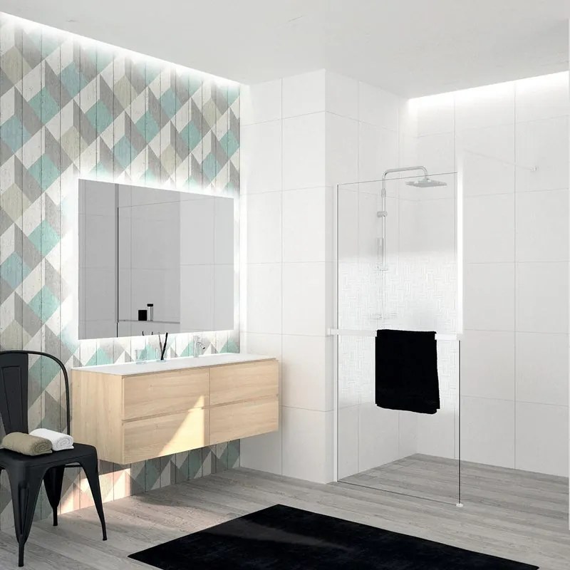 Box doccia walk-in Elidesign, vetro serigrafato 8 mm, L max 160 cm x H 200 cm, profilo bianco