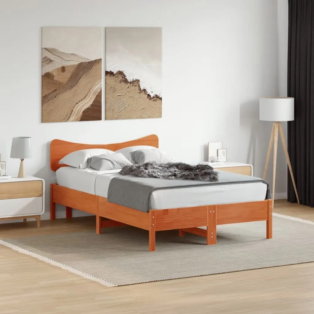 Testiera marrone cera 120 cm in legno massello di pino