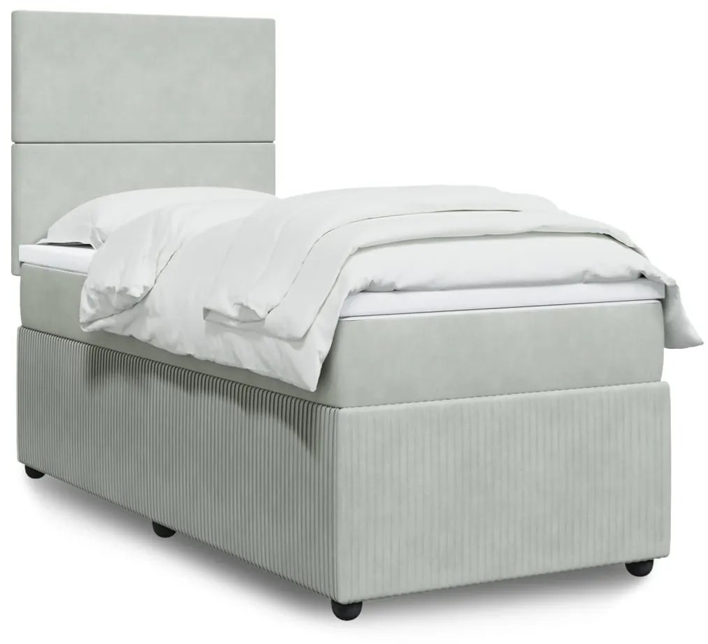 Giroletto A Molle Con Materasso Grigio Chiaro 90x190 Cm Velluto /