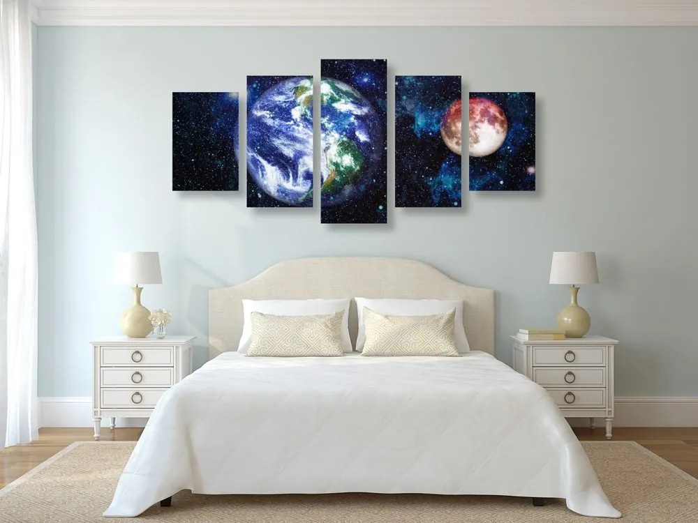 Quadri 5 pezzi – Pianeta Terra e Luna rossa