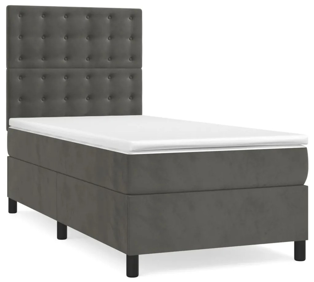 Letto a molle con materasso e led grigio scuro 90x190cm velluto