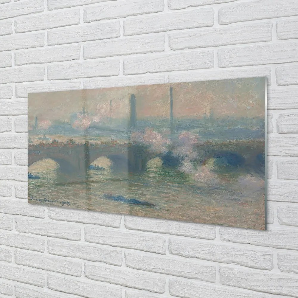 Quadro in vetro Ponte di waterloo in una giornata nuvolosa - claude monet 100x50 cm 2 appendini