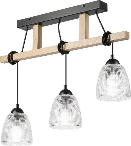 Lampadario a sospensione con cavo LEANDRA 3xE27/15W/230V rovere/nero