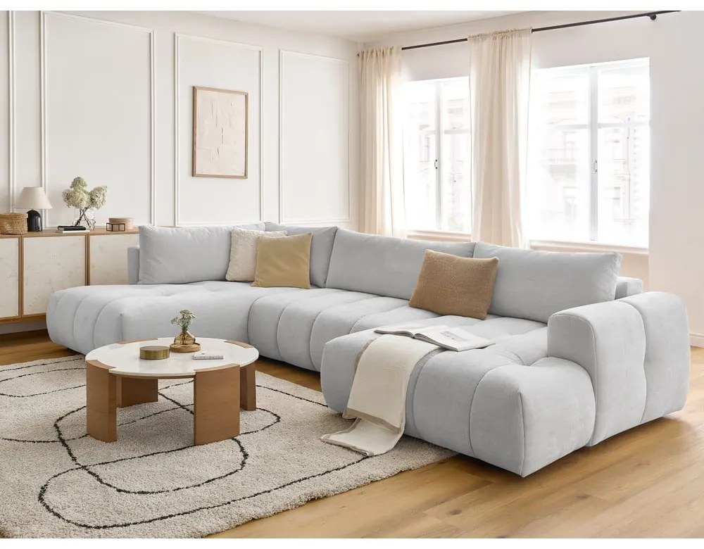 Divano angolare grigio chiaro allungabile e con contenitore (penisola a sinistra/a U) Fuji – Bobochic Paris