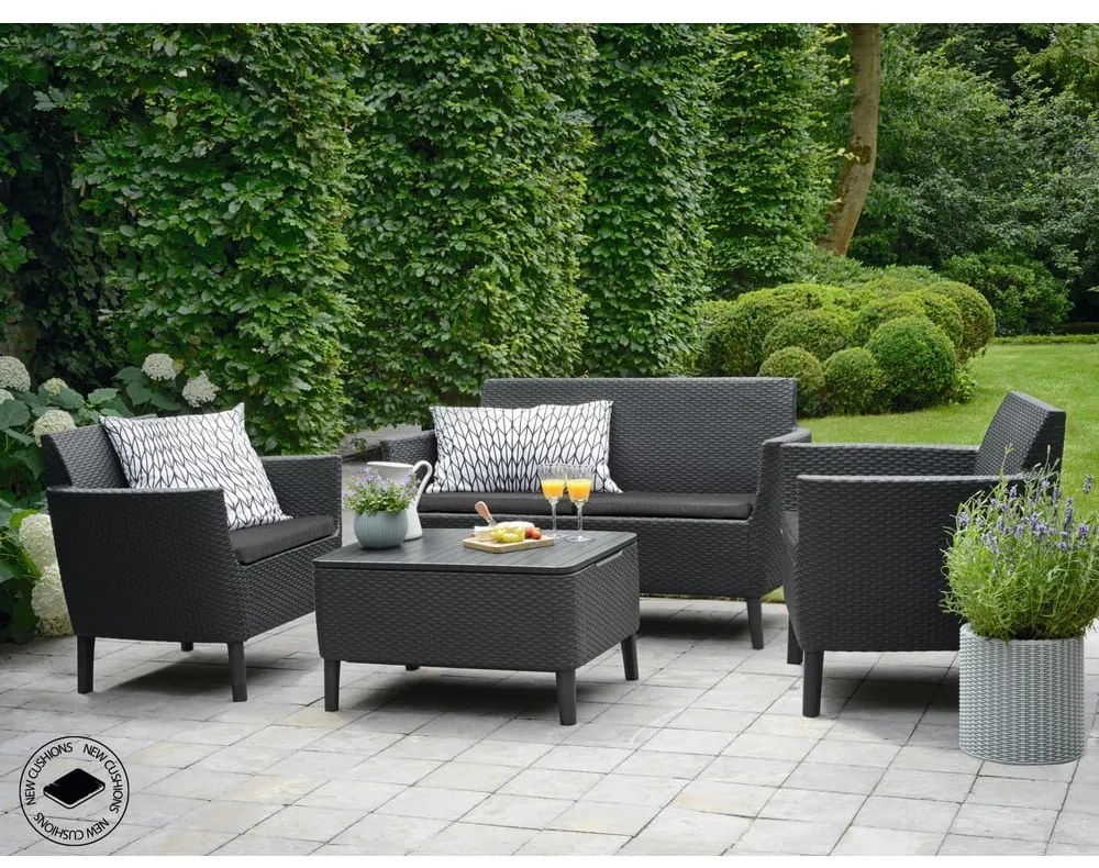 Set da giardino in rattan artificiale grigio scuro per 4 persone Salemo - Keter