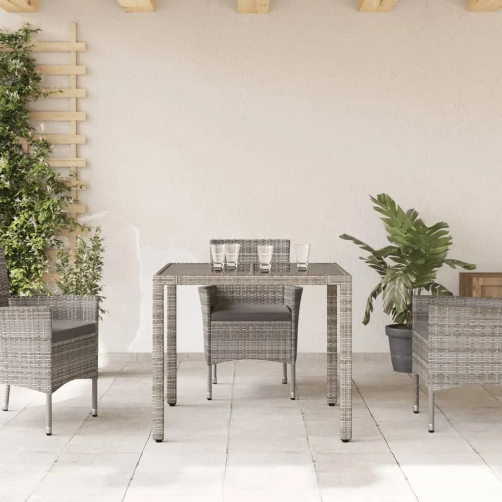 Tavolo da giardino piano in vetro grigio 90x90x75 cm polyrattan