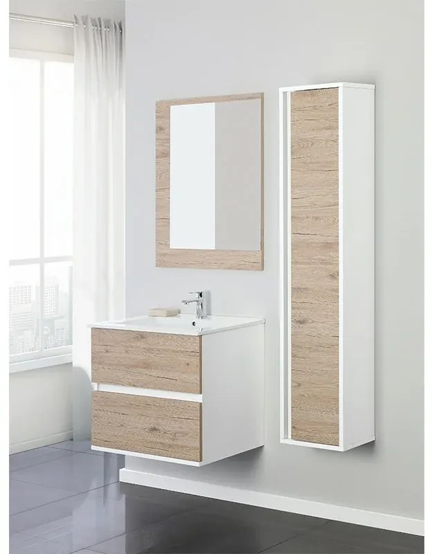 Composizione Bagno Sospesa 60 cm Colore Rovere di Bordeaux 2 Cassetti